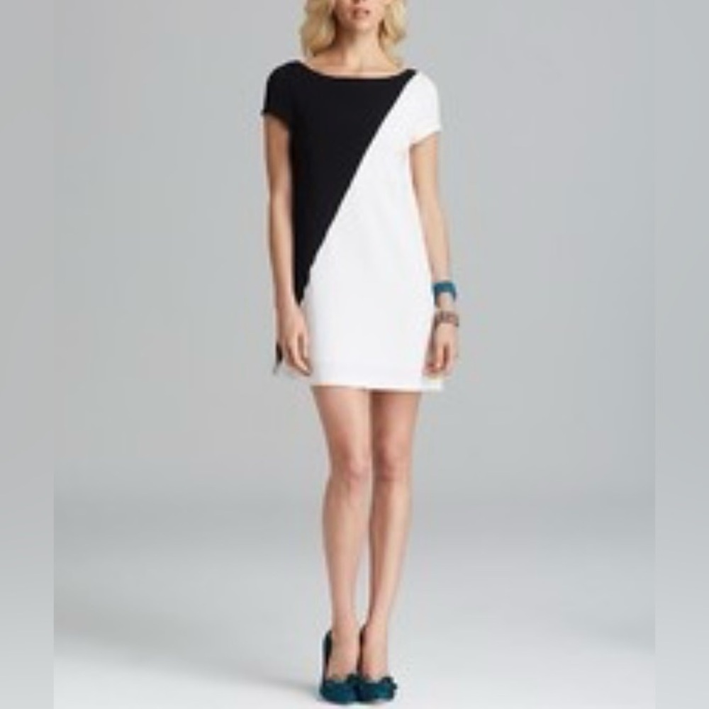 Alice + Olivia Black and White Diagonal Shift Mini Dress